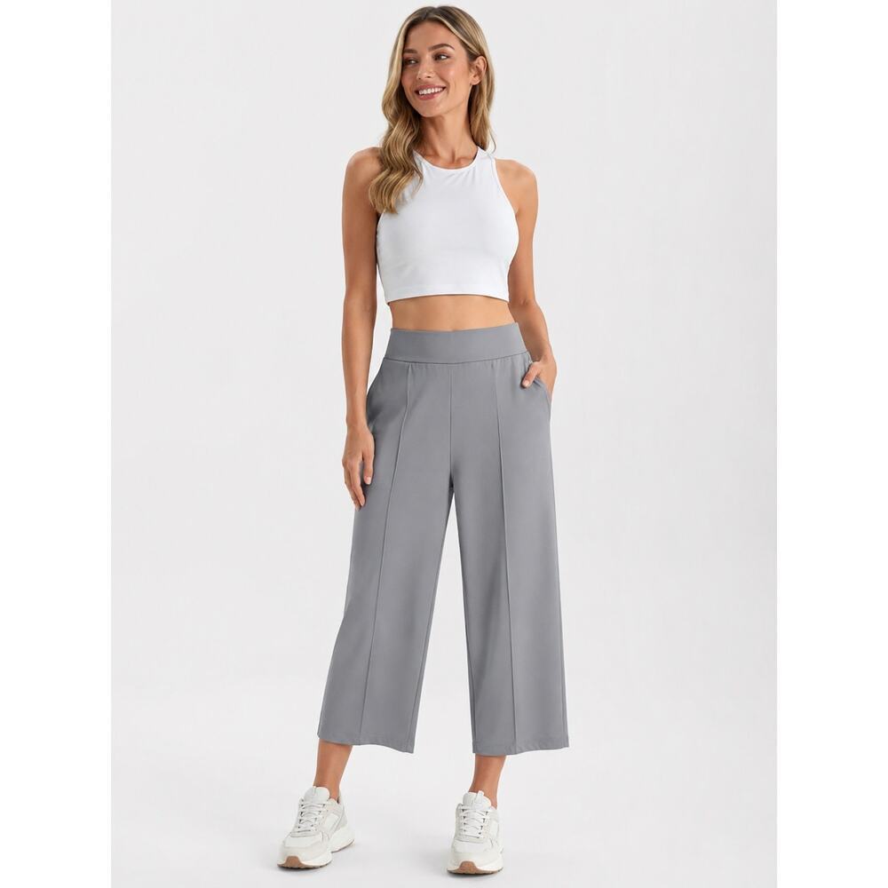 Halara Cropped Wide Leg Pull On Pants XL Gray Stretch Travel Pants NWT Travel